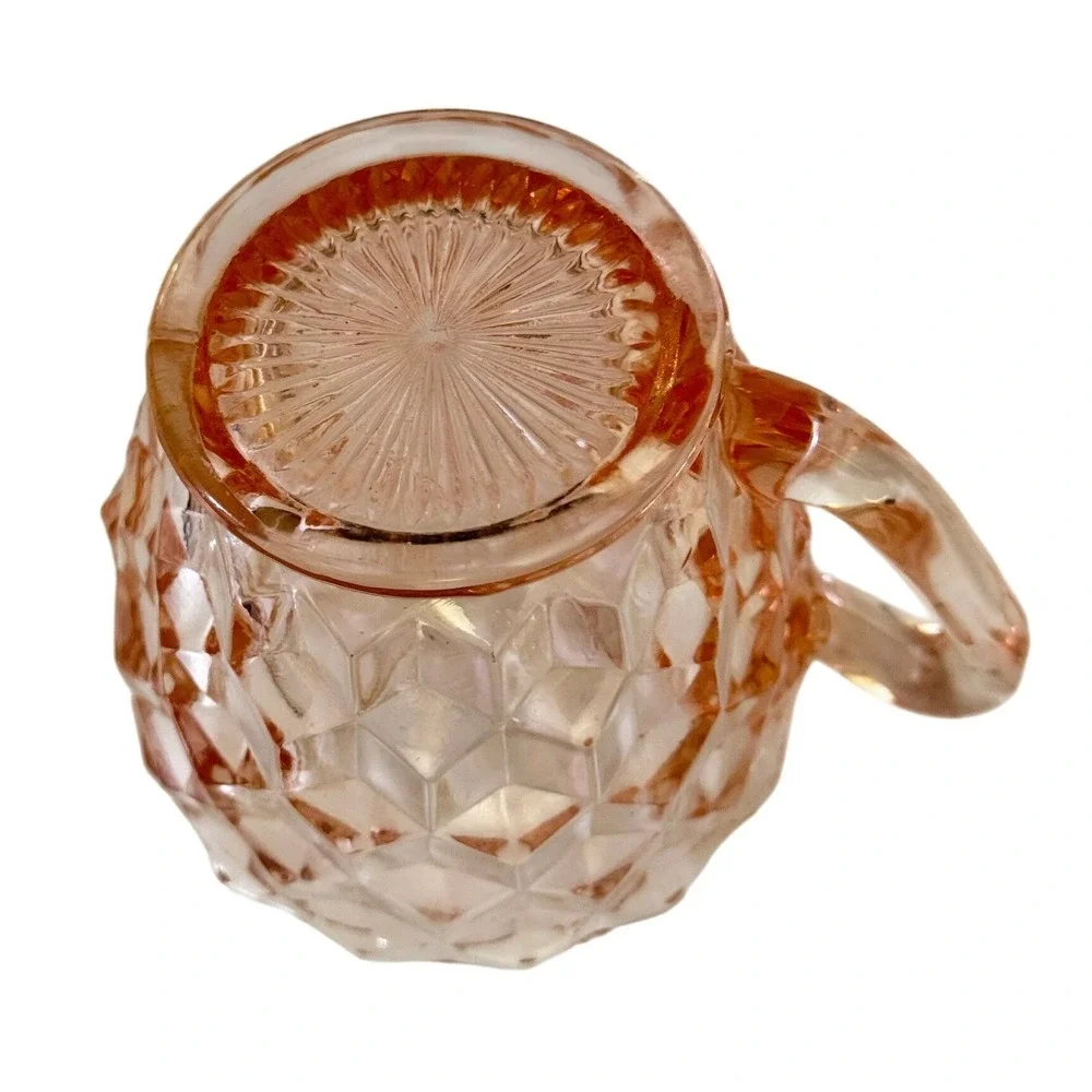 Pink Depression Glass Creamer 2.5in Pink Cube Pattern Art Deco Style